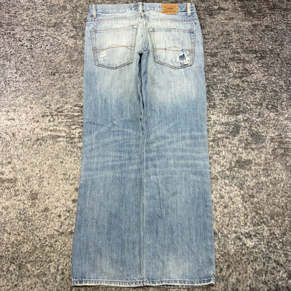 Aeropostale Jeans Essex Straight Leg Mens 32x30 Light Blue Distressed Denim Y2K